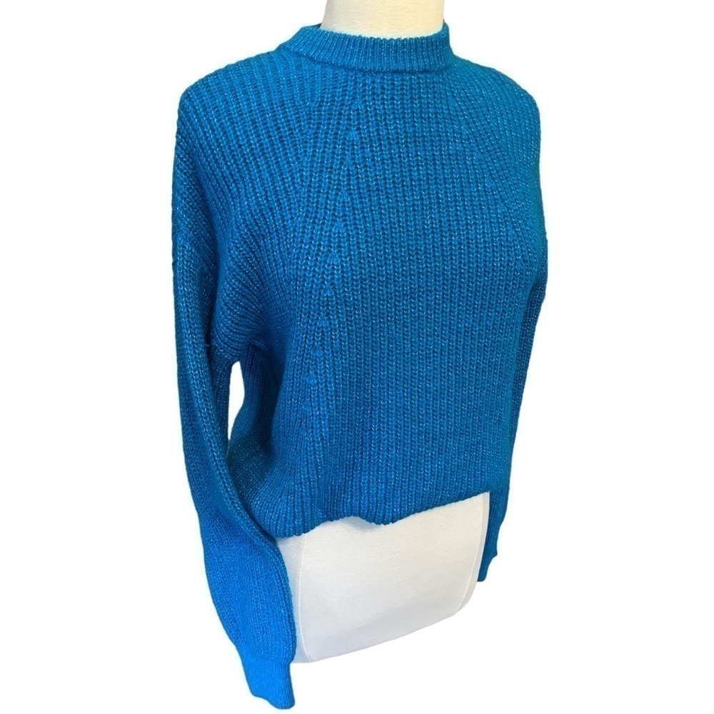 bp Nordstrom Teal Ribbed Knit Sweater Blouson Sleeve Drop Shoulder Boxy Fit XS  
